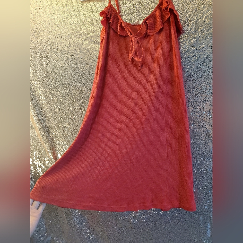 ❌Brand New NWT Anthropologie Ruffled Short Sundress Size Small Red Orange Ribbed